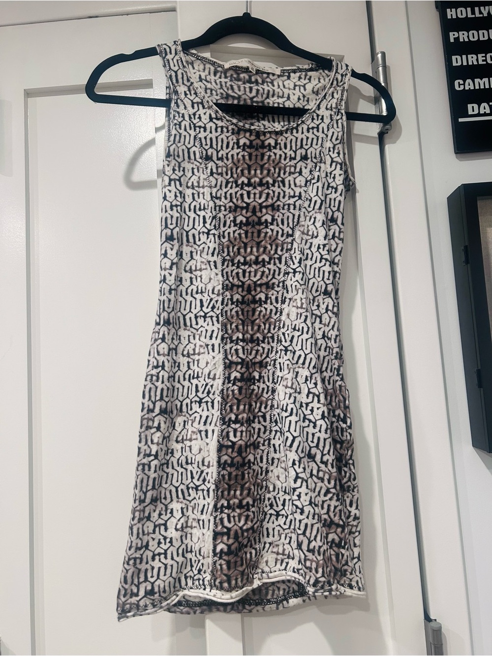 Sleeveless Printed Shift in White and Brown